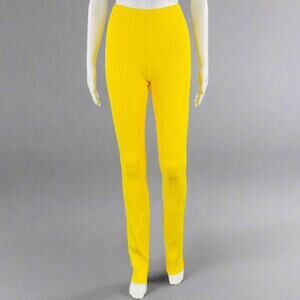 LANEUS Size 4 Yellow Viscose Blend Ribbed Bell Bottom Leggings